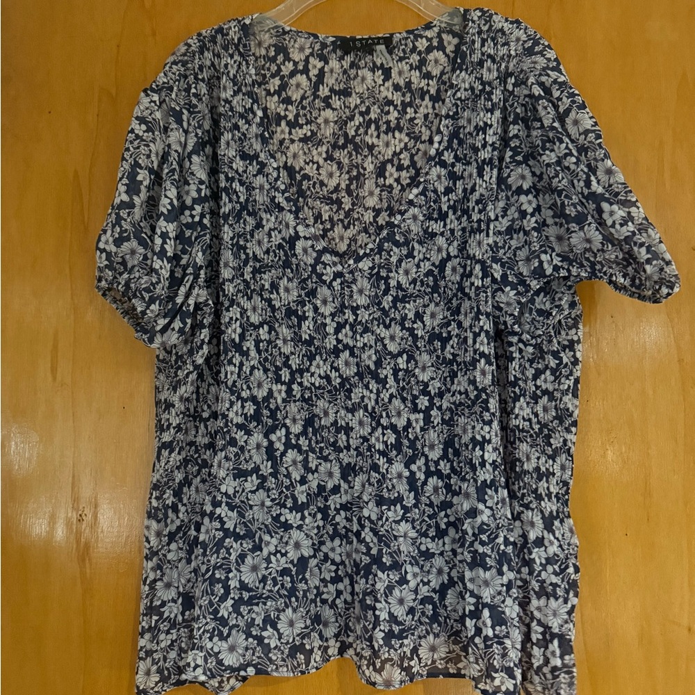 1. state v neck blouse in purple floral print